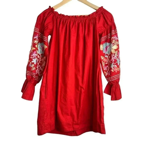 Free People Fleur Du Jour Mini tunic Dress Red Size Small Off-Shoulder NWT XS - Picture 5 of 11